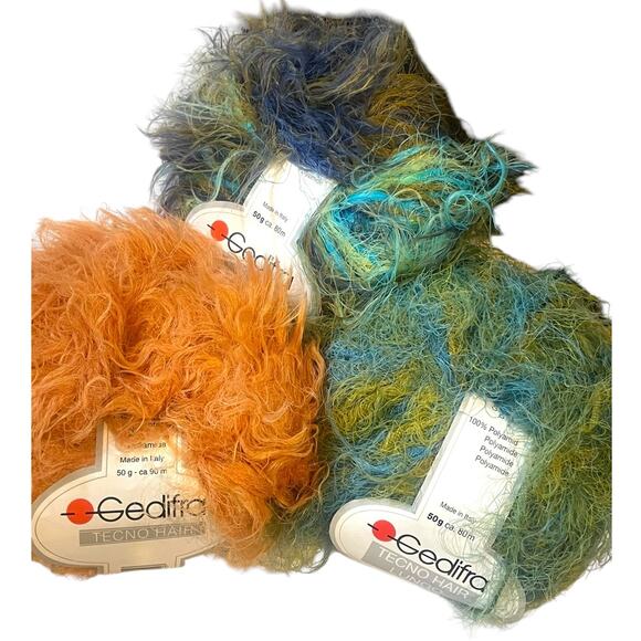 3 skeins Gedifra TECNO HAIR LUNGO Eyelash Yarn | Purple, Green, Orange - Picture 4 of 8